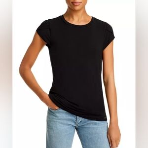 T Tahari Crossover Cap Sleeve Black Tee  in Large Size.